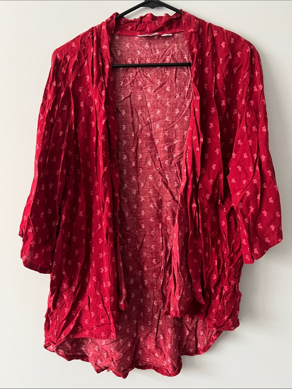 Vintage Red Floral Open Draped Kimono